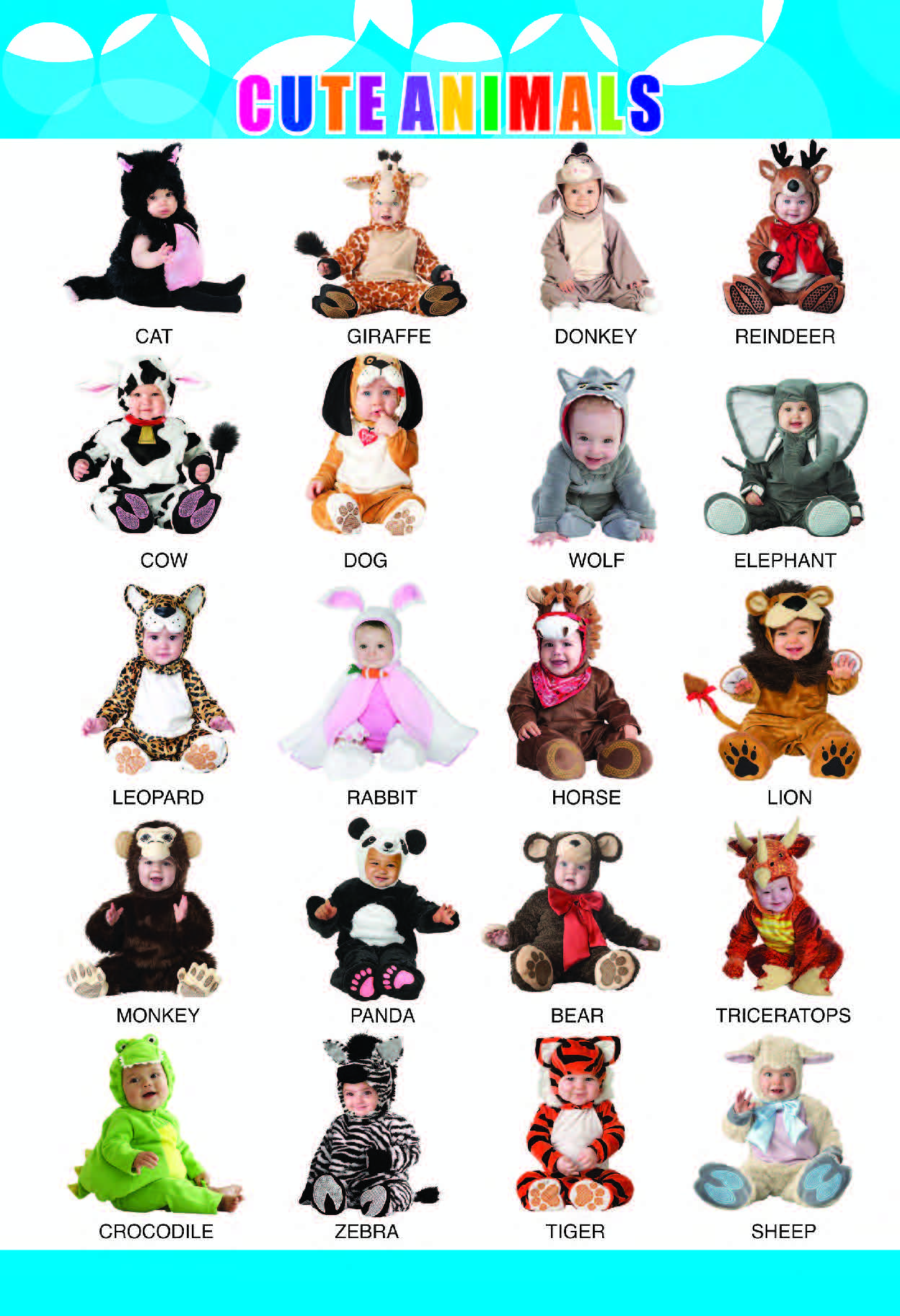 Cute Animals Chart for Kids