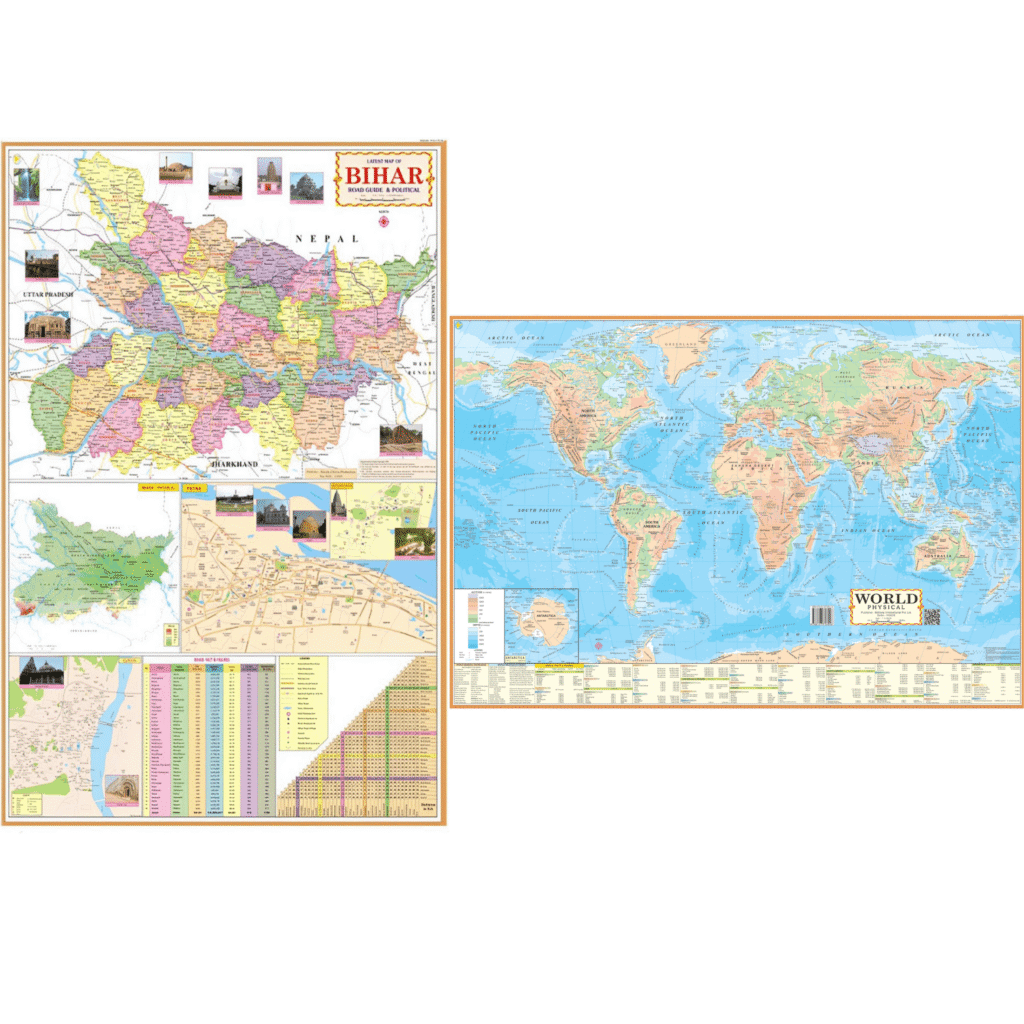 Bihar & World Physical Map Combo (Set of 2) | Geography Wall Charts for ...