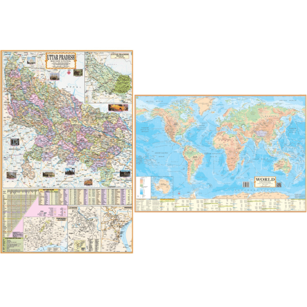 Uttar Pradesh & World  Map Combo (Set of 2) | Road & Political Maps