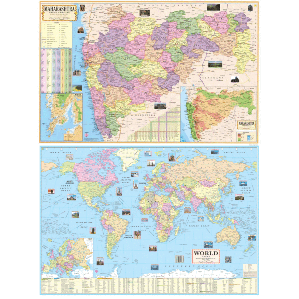 Maharashtra & World Political Map Combo (Set of 2) | Educational Wall Charts for Students