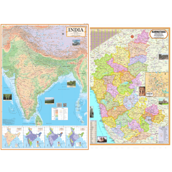 India Physical & Karnataka Political Map Combo (Set of 2)