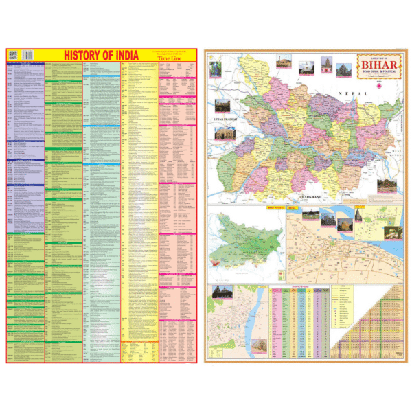 History of India & Bihar Road Guide + Political Map Combo (Set of 2)