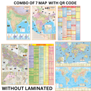 Pack of 7 Wall Maps – Uttar Pradesh Political, Indian Constitution, Indian History, India and World Political & Physical Maps | 40×28 Inch | Foldable Paper Print | UPSC, SSC, PCS & Railway Competitive Exam Study Material